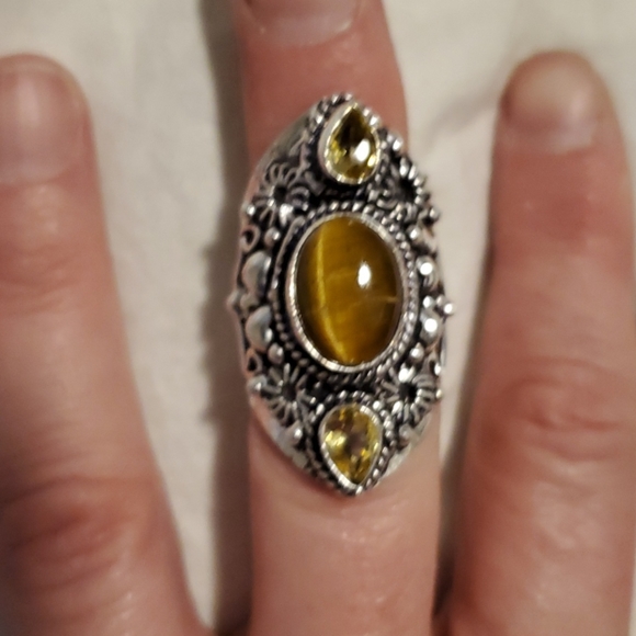 New Tiger Eye & Citrine 925 Silver Statement Ring. - Picture 6 of 6